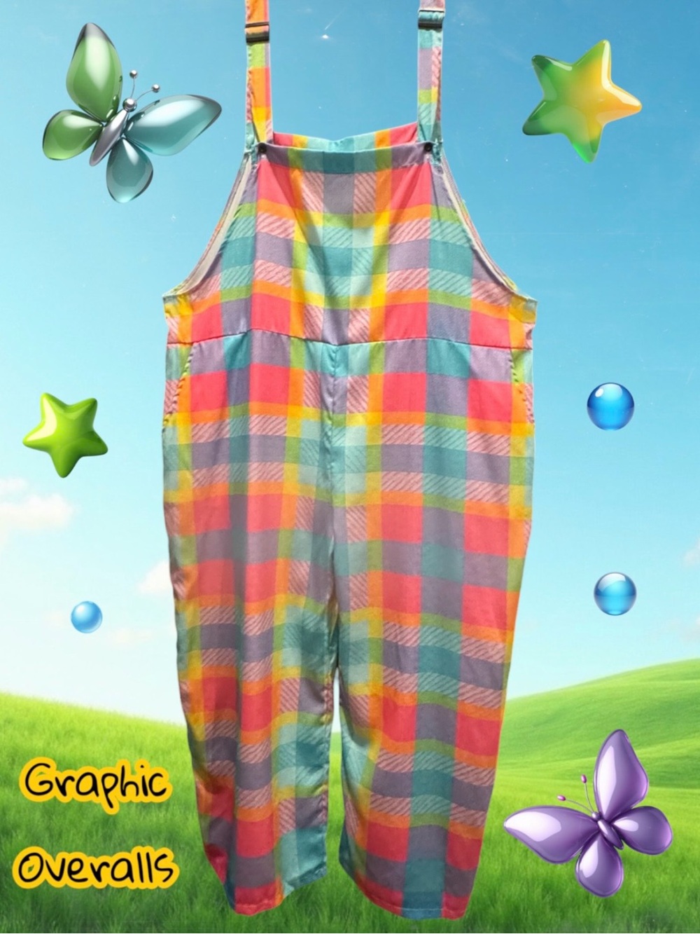 Halloween Costume Multicolor Plaid Graphic Mock Overalls